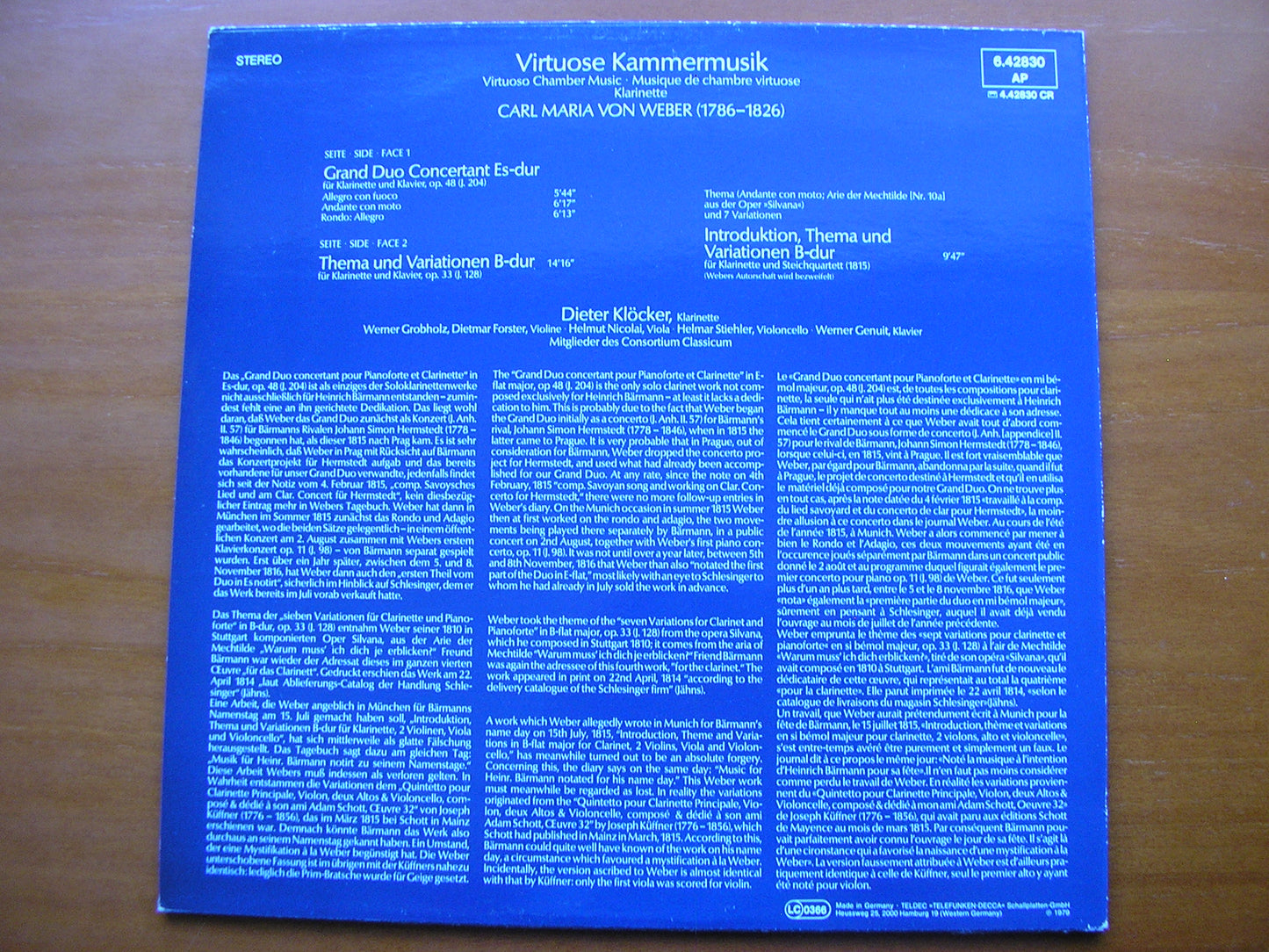 VIRTUOSO CHAMBER MUSIC: WEBER       KLOCKER / GENUIT / NICOLAI / FORSTER / GROBHOLZ / STIEHLER       6.42830