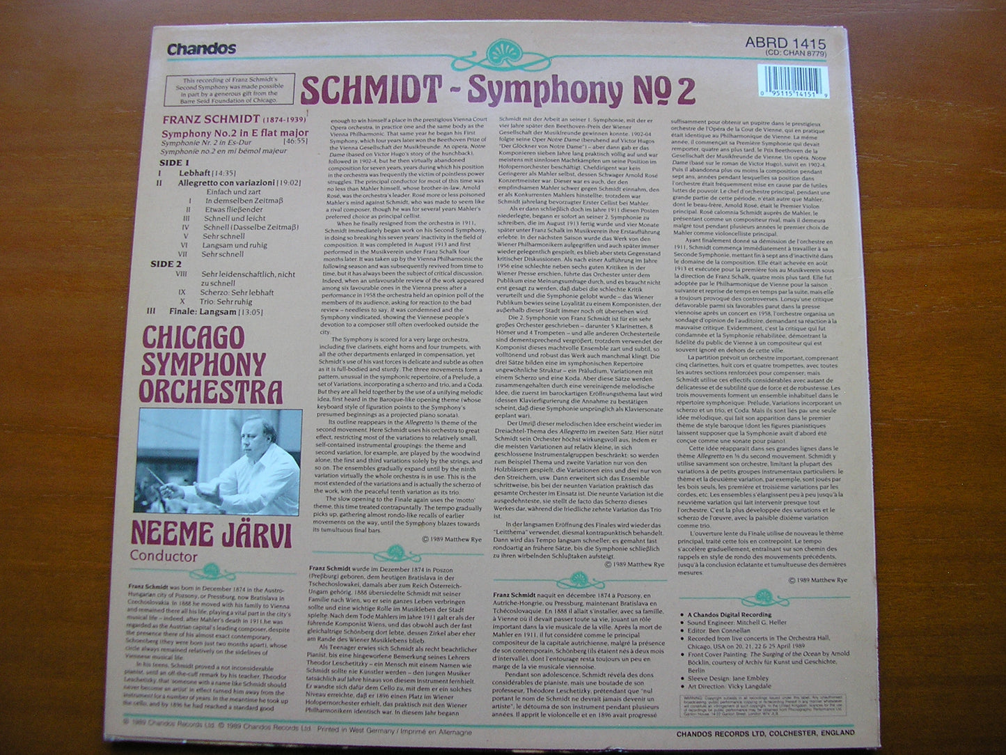 SCHMIDT: SYMPHONY No. 2      JARVI / CHICAGO SYMPHONY     ABRD 1415