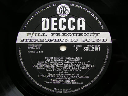 BRITTEN: PETER GRIMES    PEARS / WATSON / BRANNIGAN / OROHCG / BRITTEN    3LP    SXL 2150 / 2
