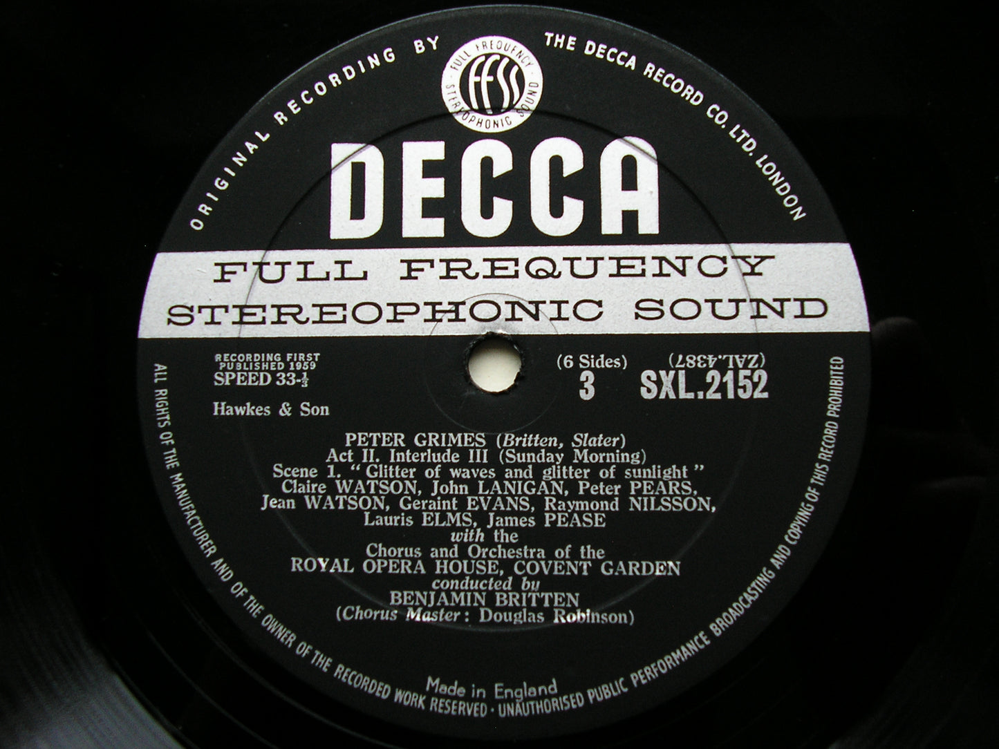 BRITTEN: PETER GRIMES    PEARS / WATSON / BRANNIGAN / OROHCG / BRITTEN    3LP    SXL 2150 / 2