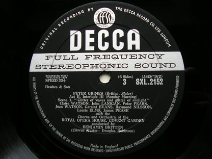 BRITTEN: PETER GRIMES    PEARS / WATSON / BRANNIGAN / OROHCG / BRITTEN    3LP    SXL 2150 / 2