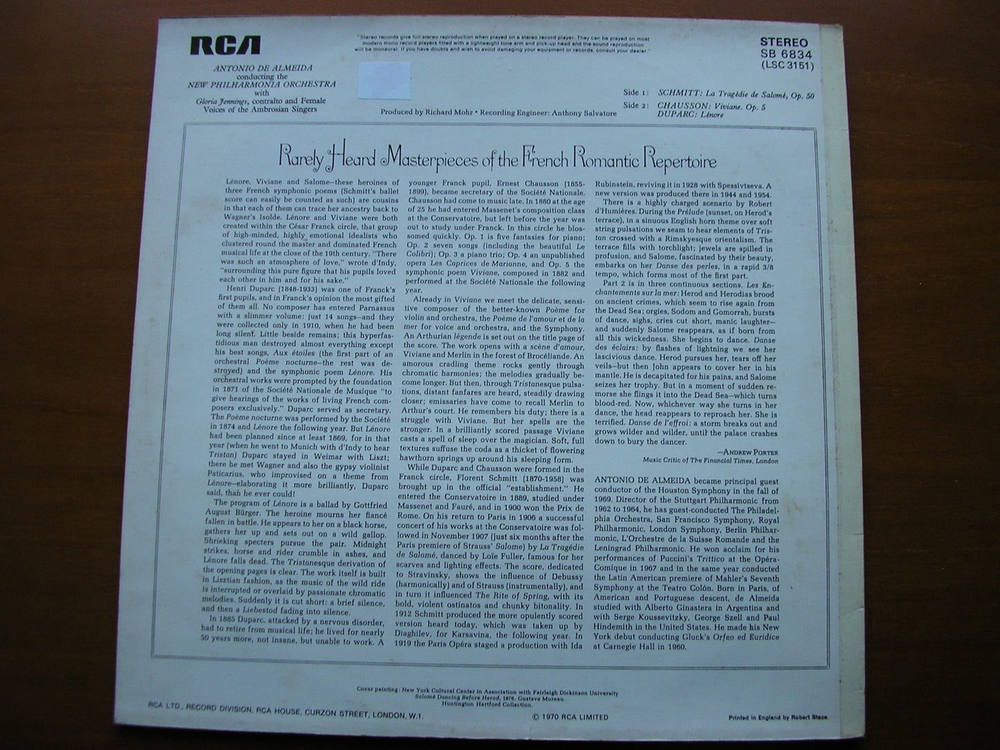 FLORENT SCHMITT / CHAUSSON / DUPARC: ORCHESTRAL WORKS     DE ALMEIDA / NEW PHILHARMONIA     SB 6834