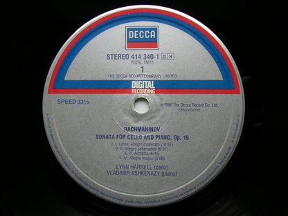 RACHMANINOV: CELLO SONATA / VOCALISE     HARRELL / AHKENAZY      414 340