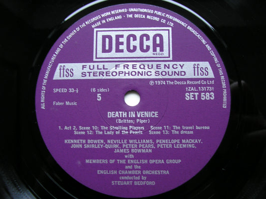 BRITTEN: DEATH IN VENICE     PEARS / SHIRLEY-QUIRK / BOWMAN / ENGLISH CHAMBER ORCHESTRA / BEDFORD    3LP     SET 581-3
