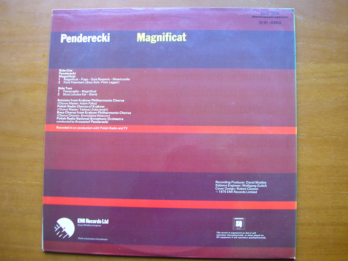 PENDERECKI: MAGNIFICAT      SOLOISTS / POLISH RADIO ORCHESTRA / PENDERECKI      EMD 5524
