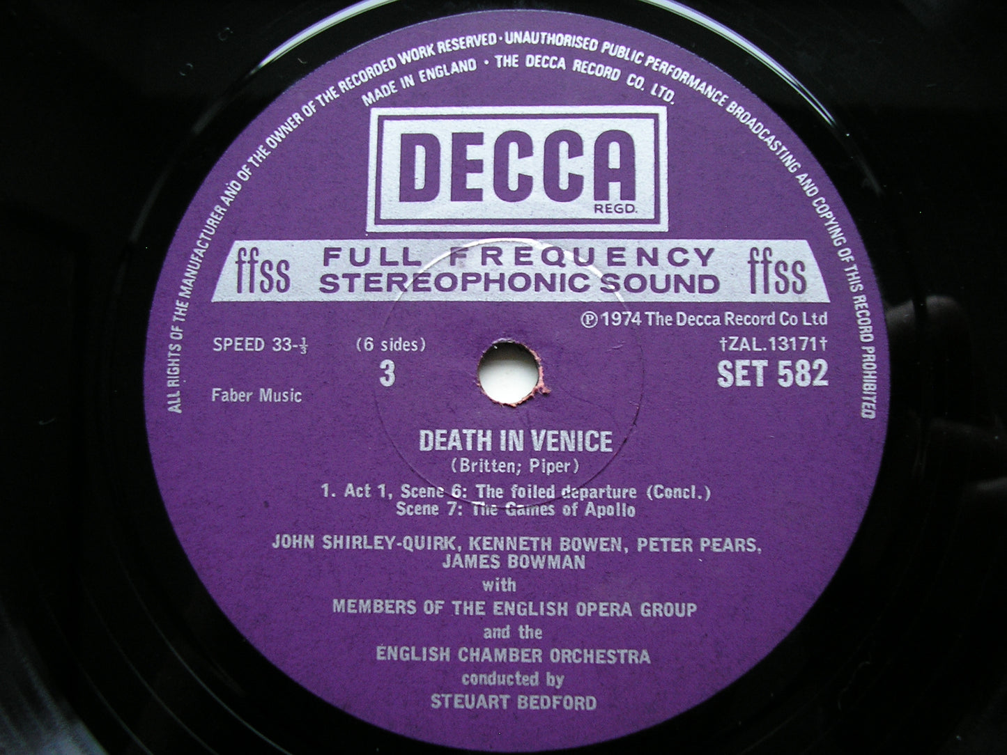 BRITTEN: DEATH IN VENICE     PEARS / SHIRLEY-QUIRK / BOWMAN / ENGLISH CHAMBER ORCHESTRA / BEDFORD    3LP     SET 581-3