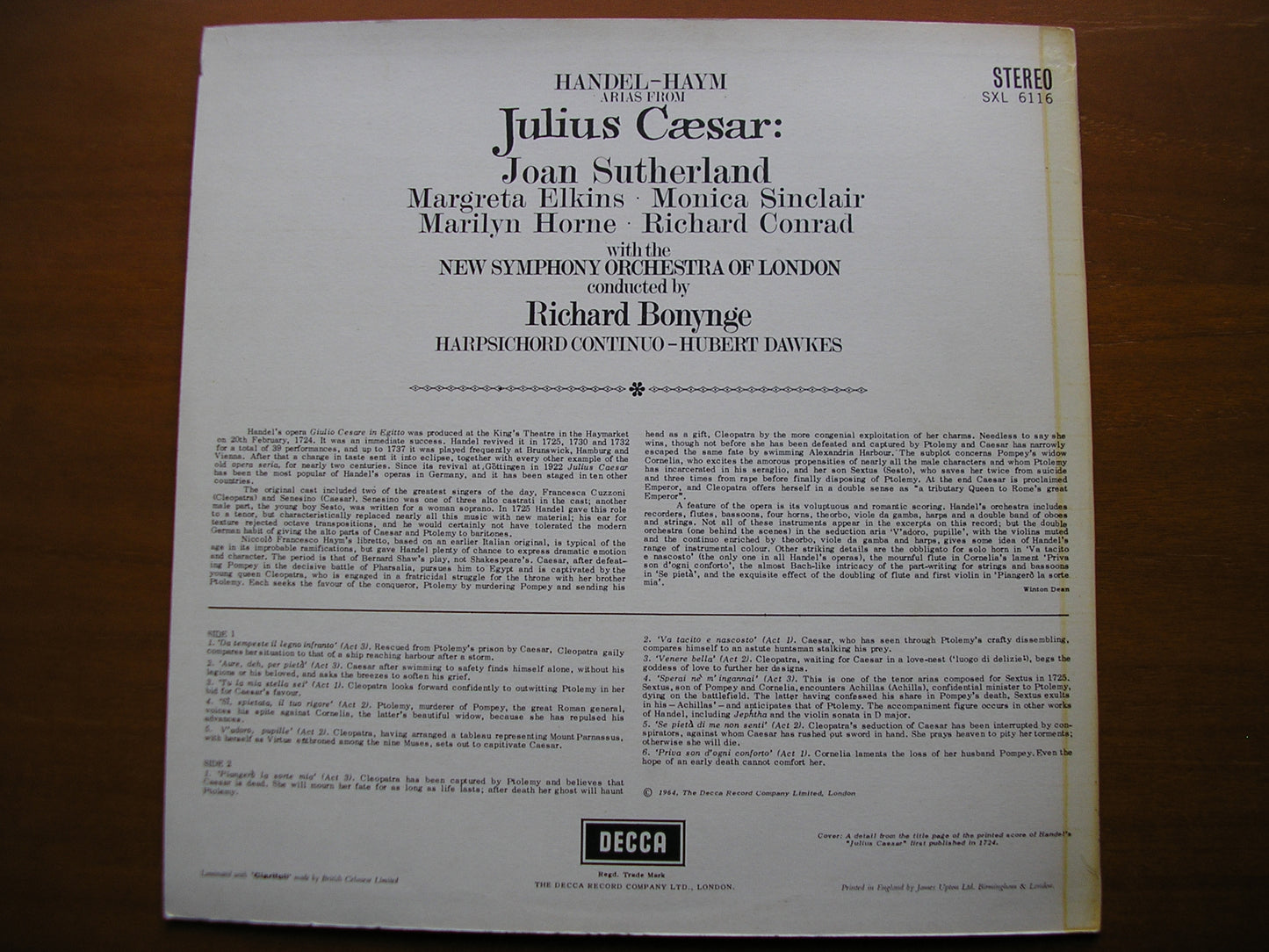 SXL 6116  HANDEL: JULIUS CAESAR  arias     SUTHERLAND / HORNE / ELKINS / NSOL / BONYNGE      ED1