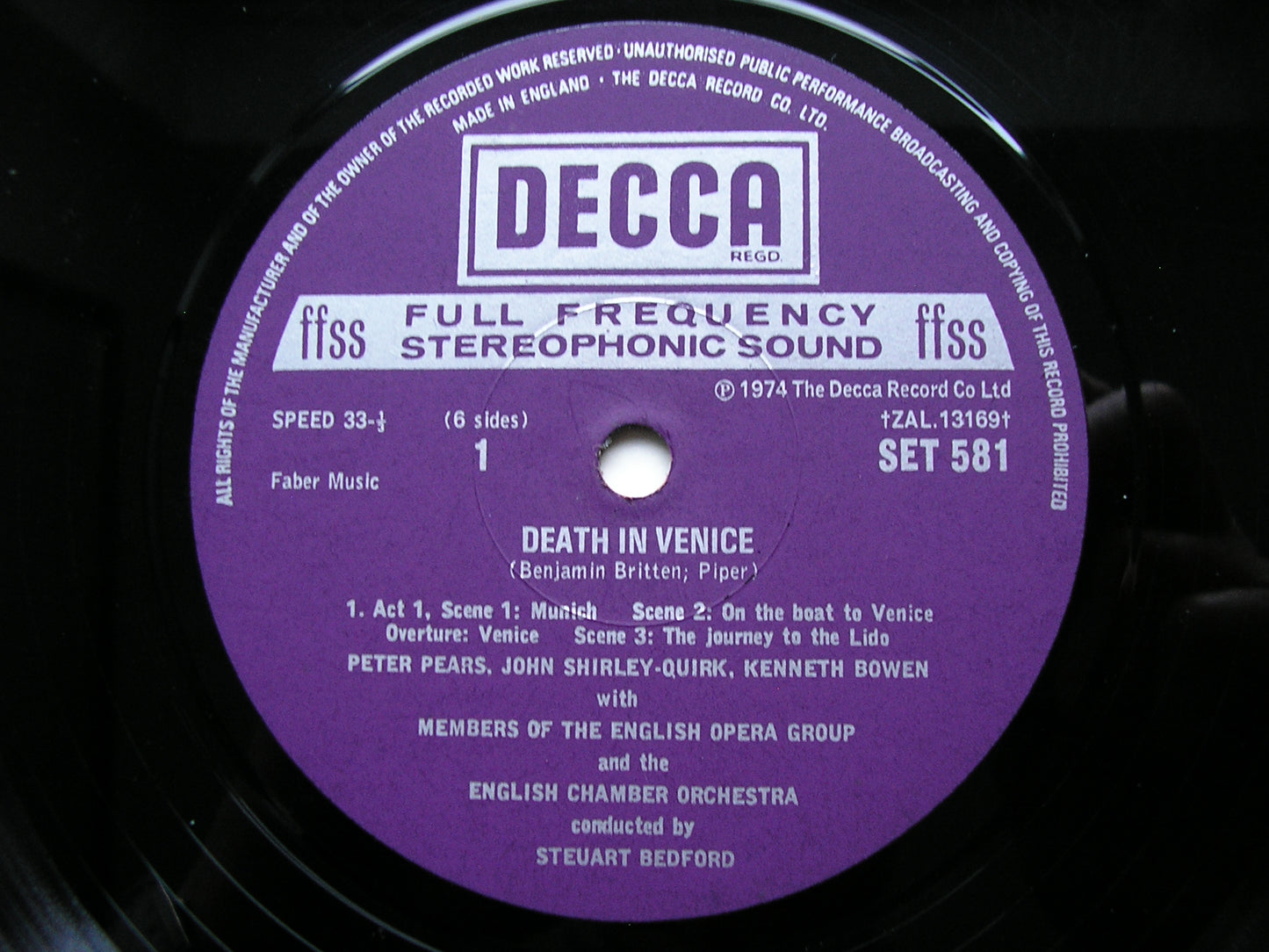 BRITTEN: DEATH IN VENICE     PEARS / SHIRLEY-QUIRK / BOWMAN / ENGLISH CHAMBER ORCHESTRA / BEDFORD    3LP     SET 581-3