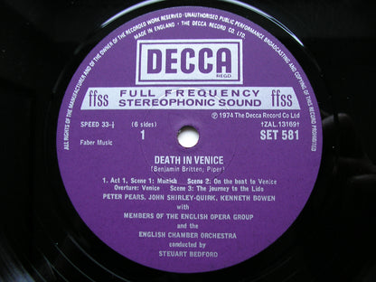 BRITTEN: DEATH IN VENICE     PEARS / SHIRLEY-QUIRK / BOWMAN / ENGLISH CHAMBER ORCHESTRA / BEDFORD    3LP     SET 581-3