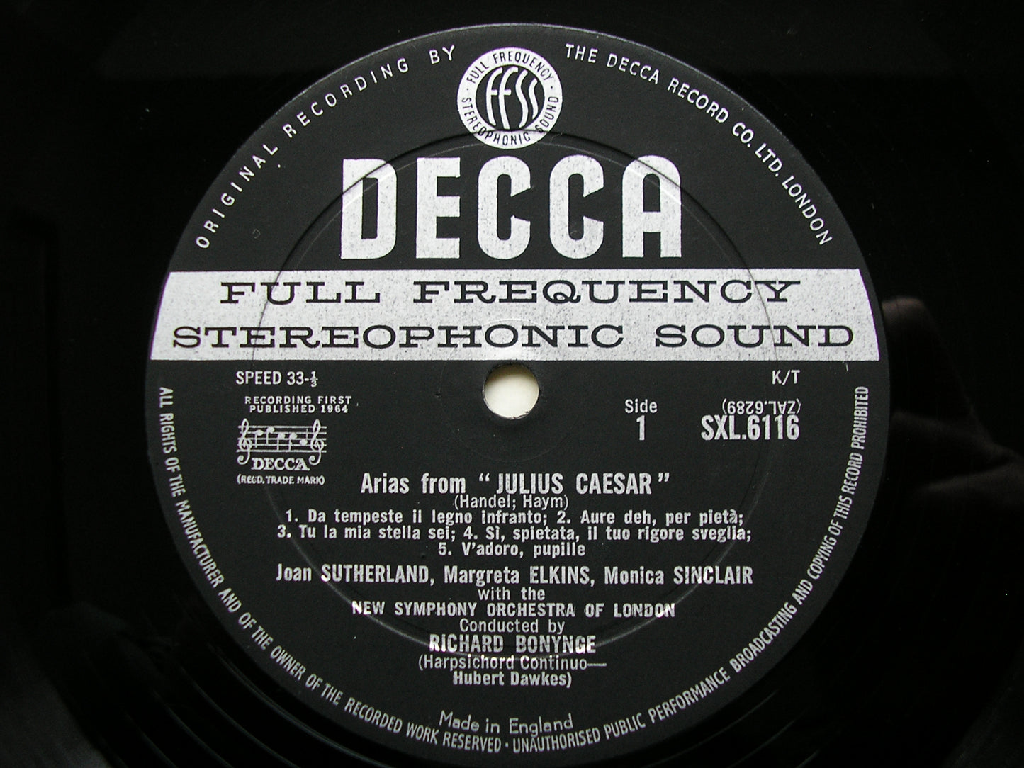 SXL 6116  HANDEL: JULIUS CAESAR  arias     SUTHERLAND / HORNE / ELKINS / NSOL / BONYNGE      ED1