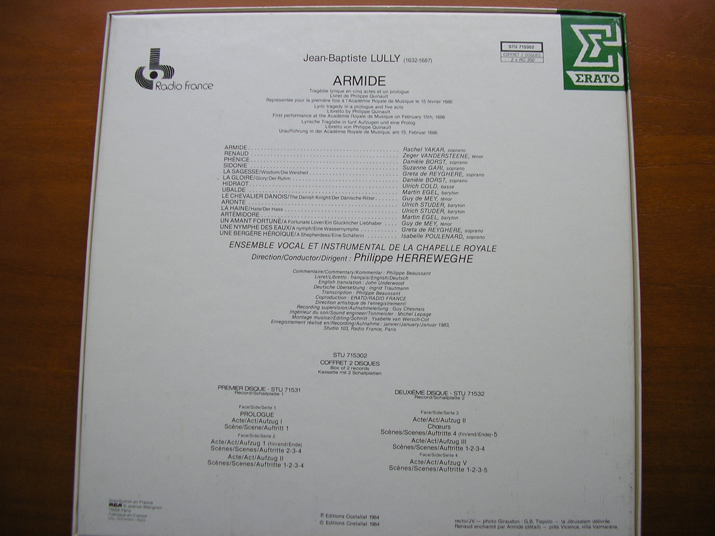 LULLY: ARMIDE    YAKAR / VANDERSTEENE / POULENARD / DE MEY / COLD / CHAPELLE ROYALE / HERREWEGHE   2LP    STU 715302    2LP