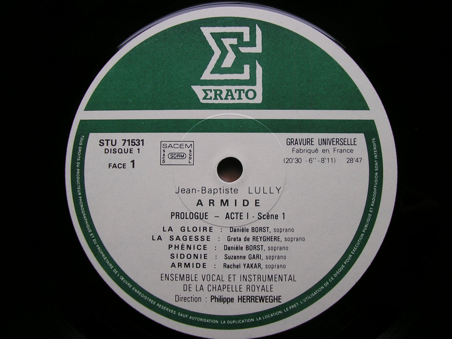 LULLY: ARMIDE    YAKAR / VANDERSTEENE / POULENARD / DE MEY / COLD / CHAPELLE ROYALE / HERREWEGHE   2LP    STU 715302    2LP