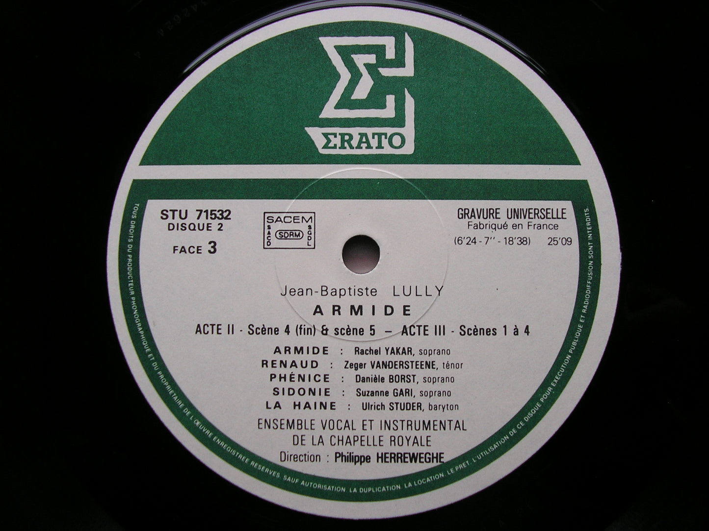 LULLY: ARMIDE    YAKAR / VANDERSTEENE / POULENARD / DE MEY / COLD / CHAPELLE ROYALE / HERREWEGHE   2LP    STU 715302    2LP