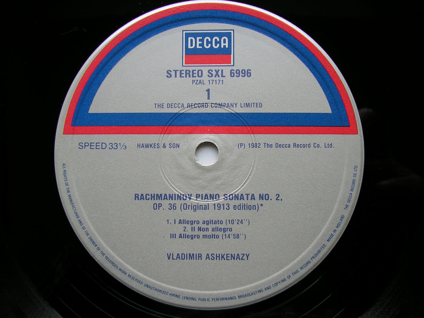 RACHMANINOV: PIANO SONATA No. 2 / ETUDES TABLEAUX Op. 33      VLADIMIR ASKENAZY      SXL 6996