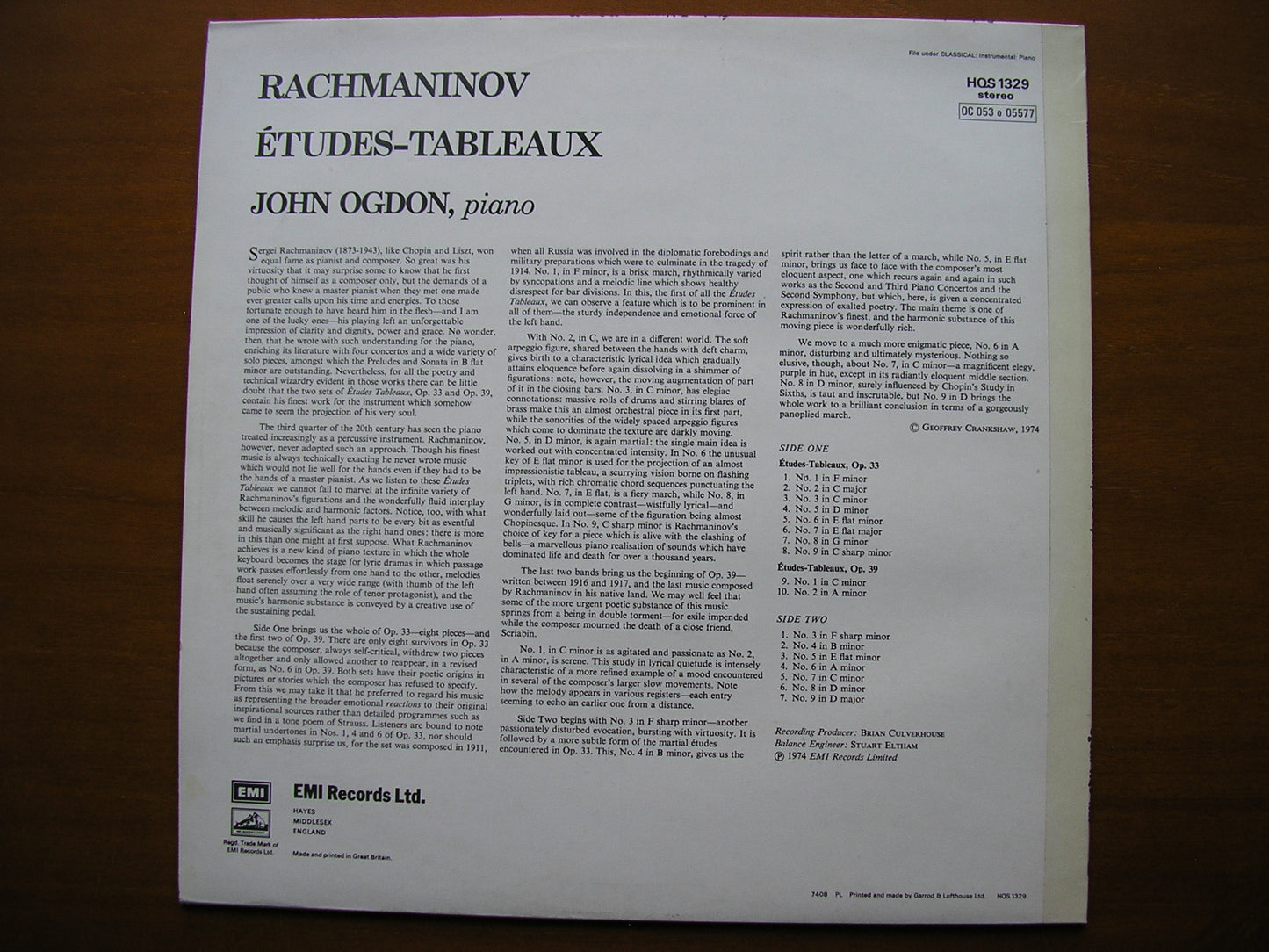 RACHMANINOV: ETUDES TABLEAUX Op. 33  &  Op. 39       JOHN OGDON      HQS 1329