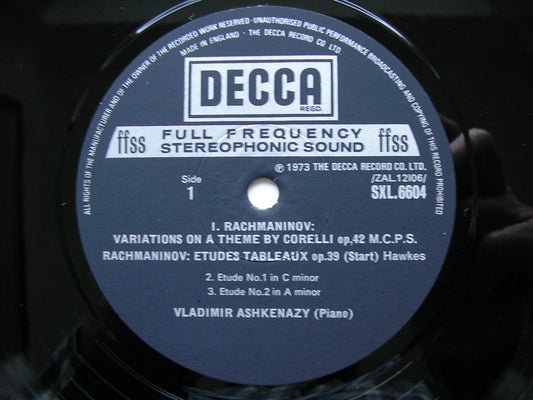 RACHMANINOV: ETUDES TABLEAUX Op. 39 / CORELLI VARIATIONS Op. 42     VLADIMIR ASHKENAZY    SXL 6604