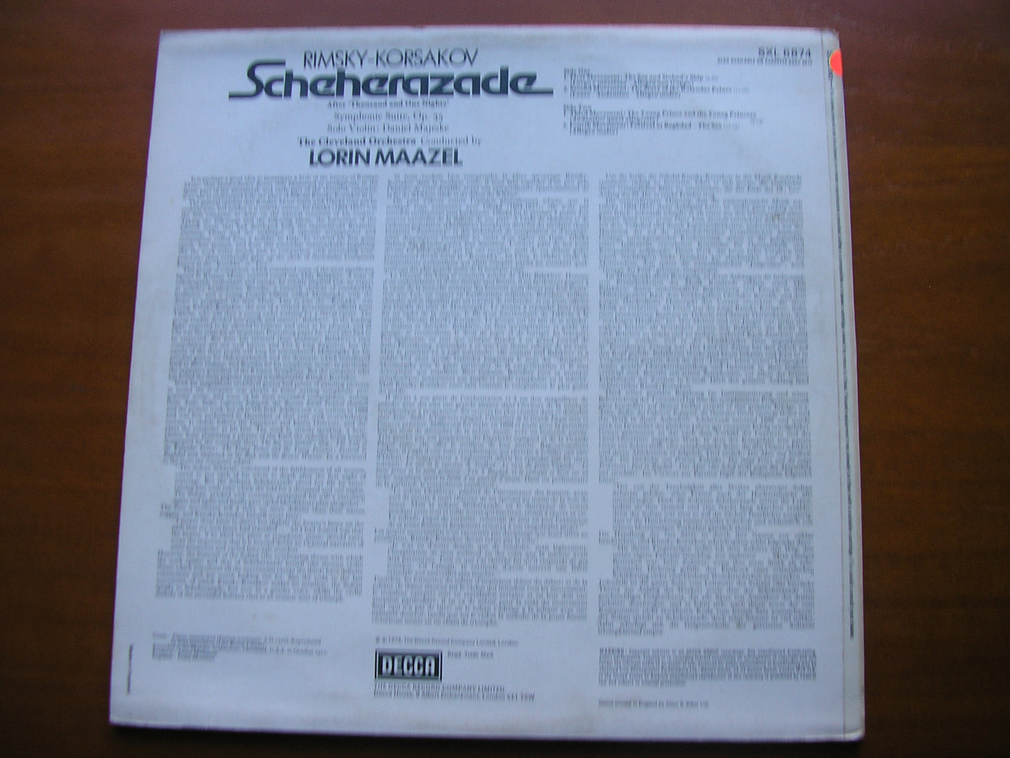 RIMSKY-KORSAKOV: SCHEHERAZADE   MAAZEL / CLEVELAND ORCHESTRA    TEST PRESSING   SXL 6874
