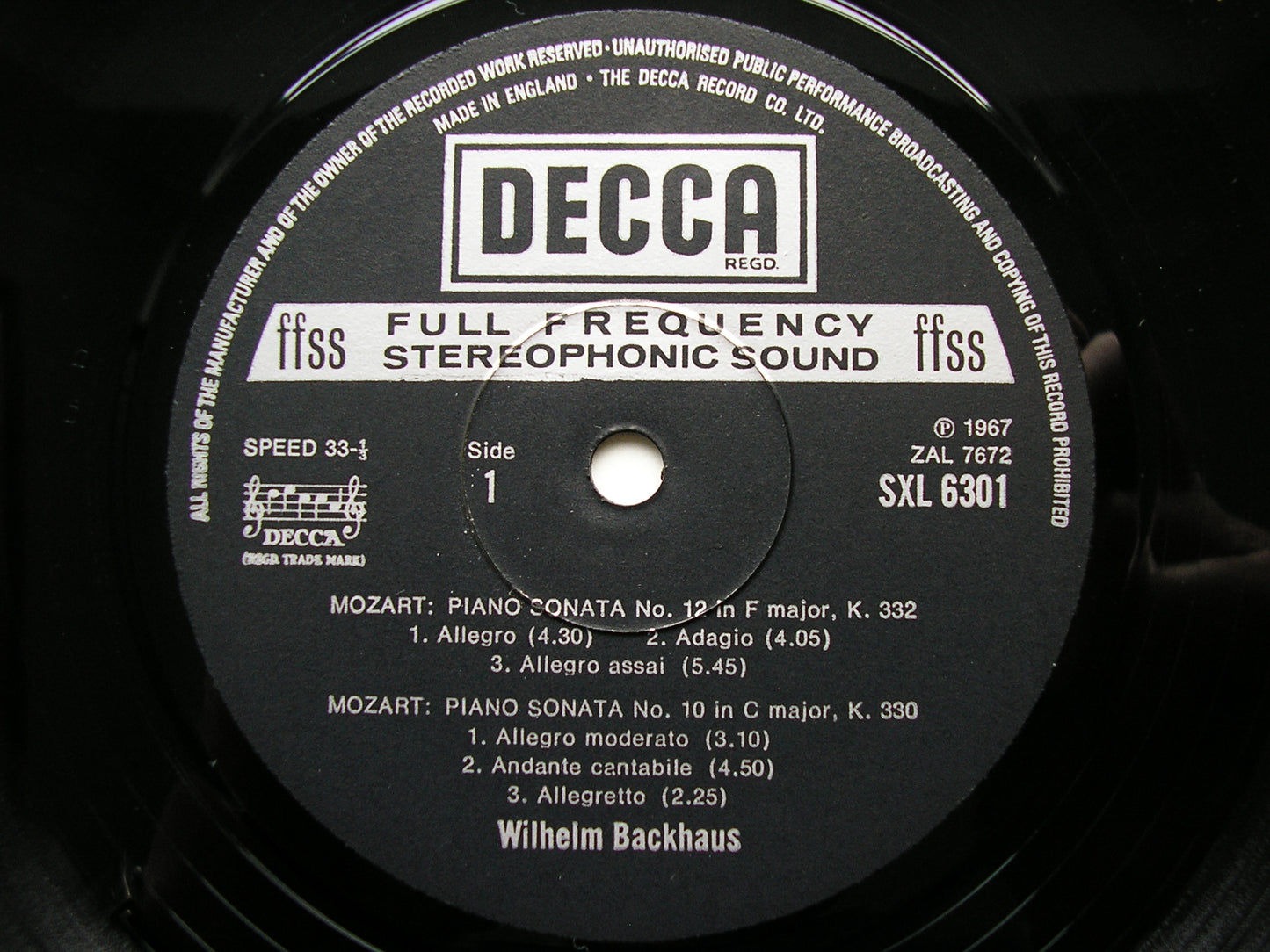 MOZART: PIANO SONATAS  K282 / K283 / K330 / K332 / RONDO K511   WILHELM BACKHAUS    SXL 6301