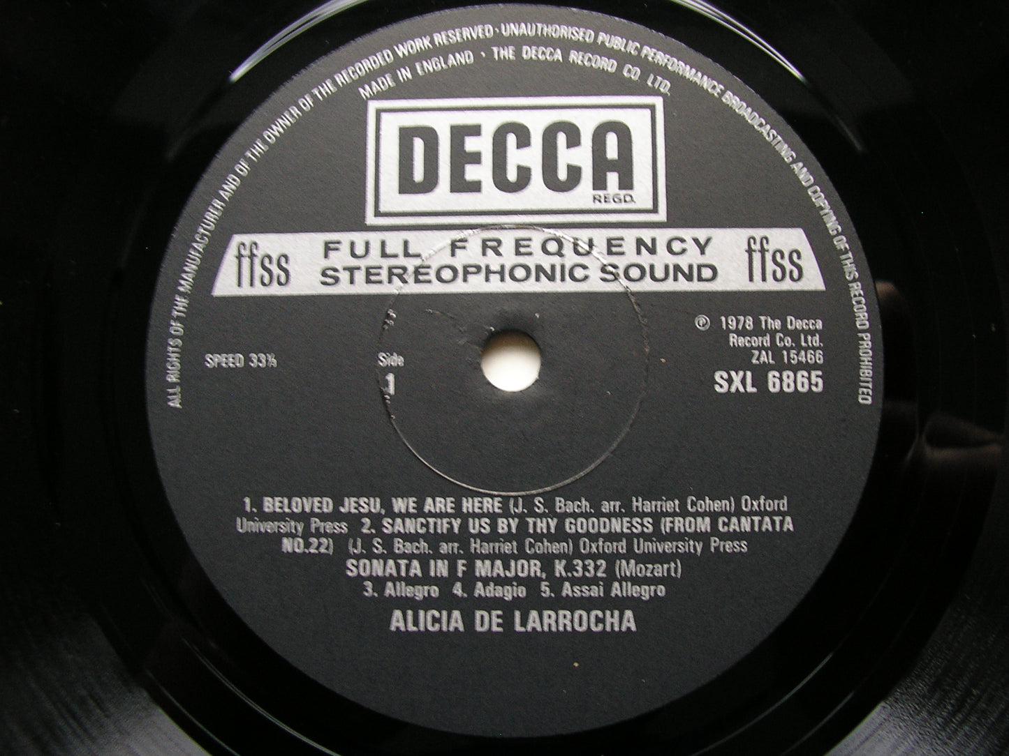 MOZART: PIANO SONATAS  K332 / K545 / K576 / BACH: TRANSCRIPTIONS     ALICIA DE LARROCHA     SXL 6865