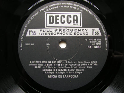 MOZART: PIANO SONATAS  K332 / K545 / K576 / BACH: TRANSCRIPTIONS     ALICIA DE LARROCHA     SXL 6865