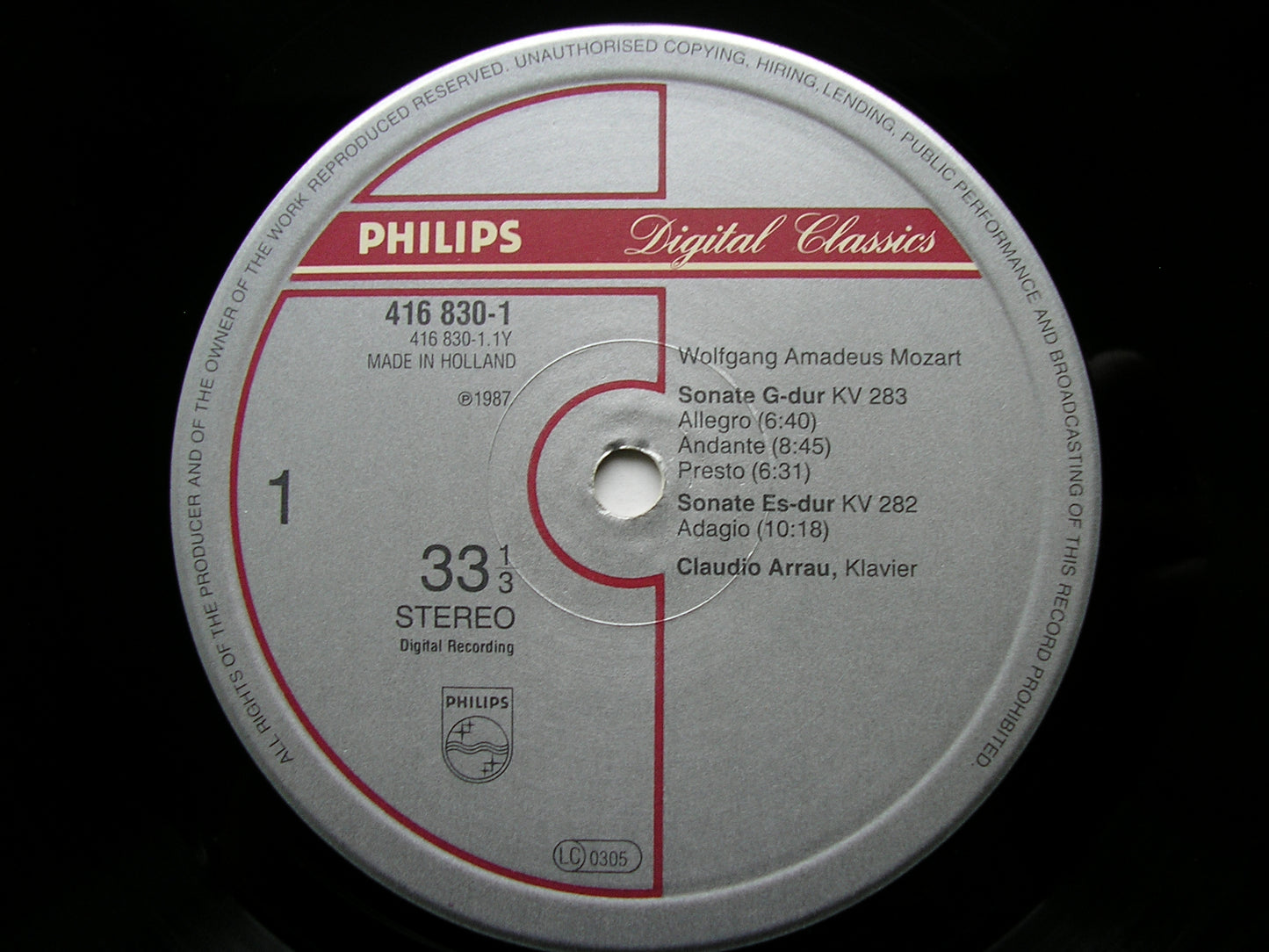 MOZART: PIANO SONATAS  K282 in E / K283 in G / K545 in C       CLAUDIO ARRAU       416 830