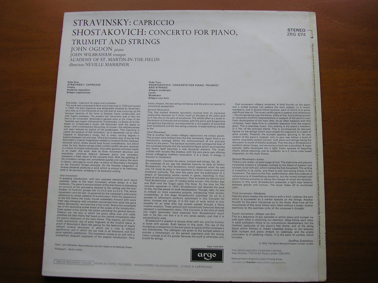 SHOSTAKOVICH: CONCERTO FOR PIANO, TRUMPET & STRINGS / STRAVINSKY: CAPRICCIO OGDON / WILBRAHAM / ASMIF / MARRINER ZRG 674