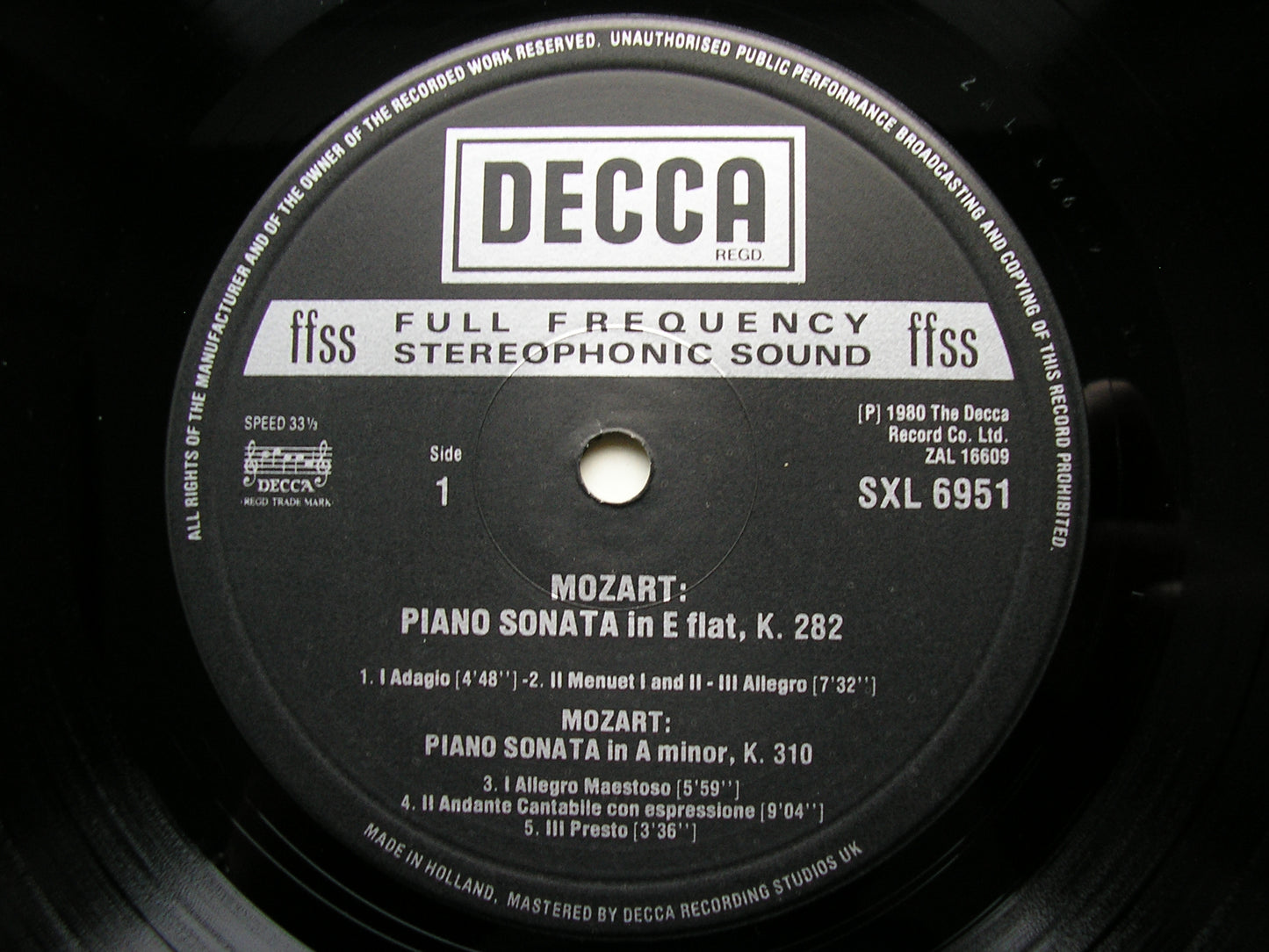 MOZART: PIANO SONATAS  K282 in E / K310 in A / BEETHOVEN: BAGATELLES    ALICIA DE LARROCHA     SXL 6951