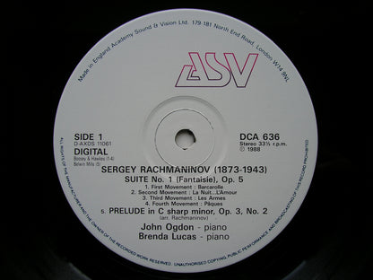 RACHMANINOV: SUITES Nos. 1 & 2  FOR TWO PIANOS / PRELUDE / RUSSIAN RHAPSODY     OGDON / LUCAS      DCA 636