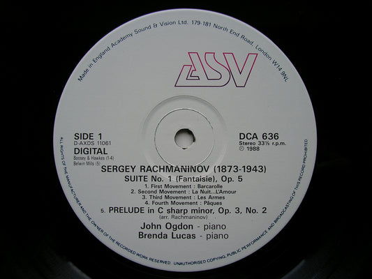 RACHMANINOV: SUITES Nos. 1 & 2  FOR TWO PIANOS / PRELUDE / RUSSIAN RHAPSODY     OGDON / LUCAS      DCA 636