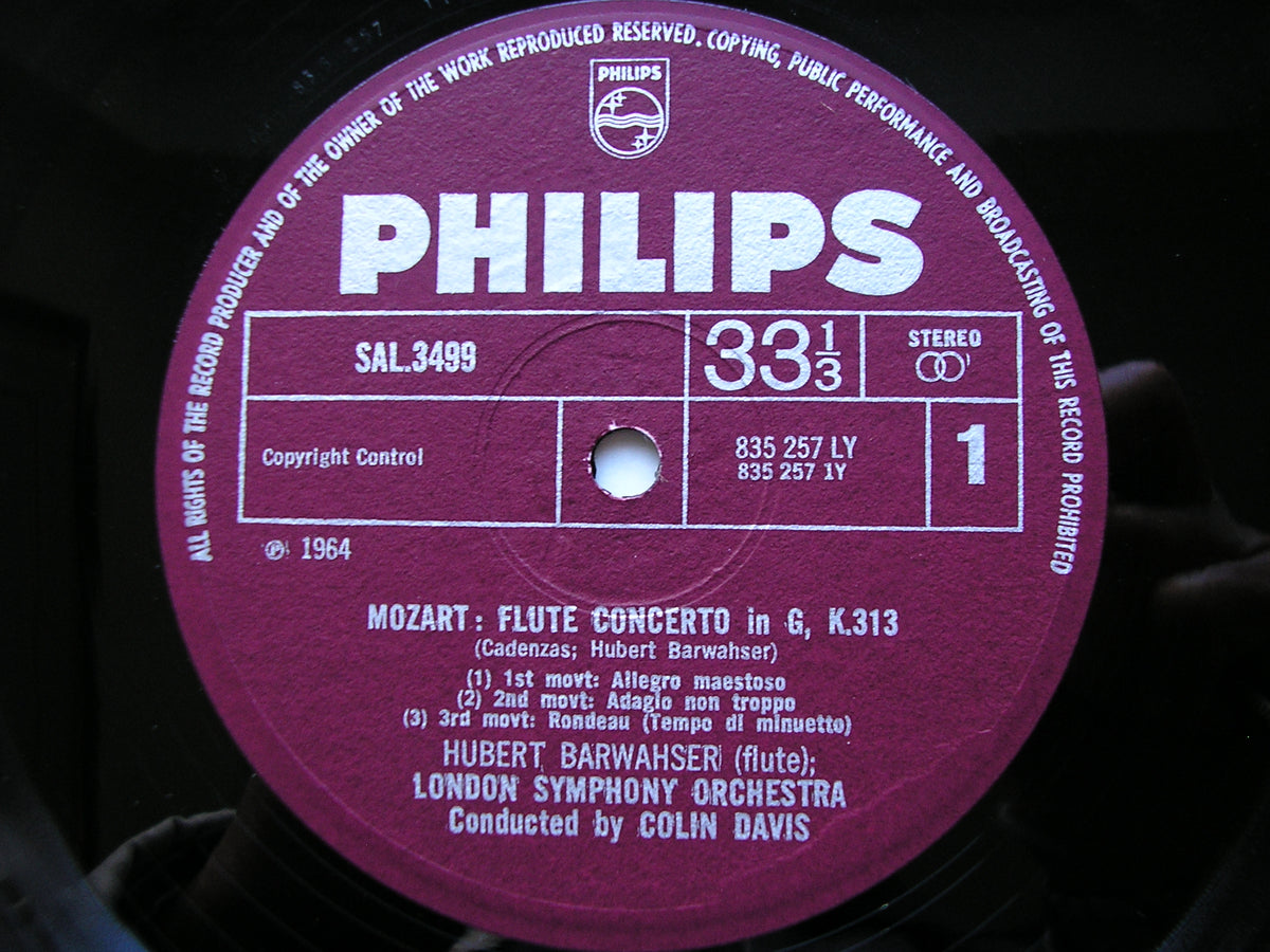 MOZART: FLUTE CONCERTOS  K313  &  K314 / ANDANTE K315      BARWAHSER / LONDON SYMPHONY / DAVIS      SAL 3499
