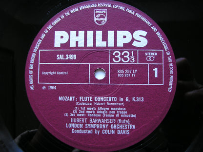 MOZART: FLUTE CONCERTOS  K313  &  K314 / ANDANTE K315      BARWAHSER / LONDON SYMPHONY / DAVIS      SAL 3499