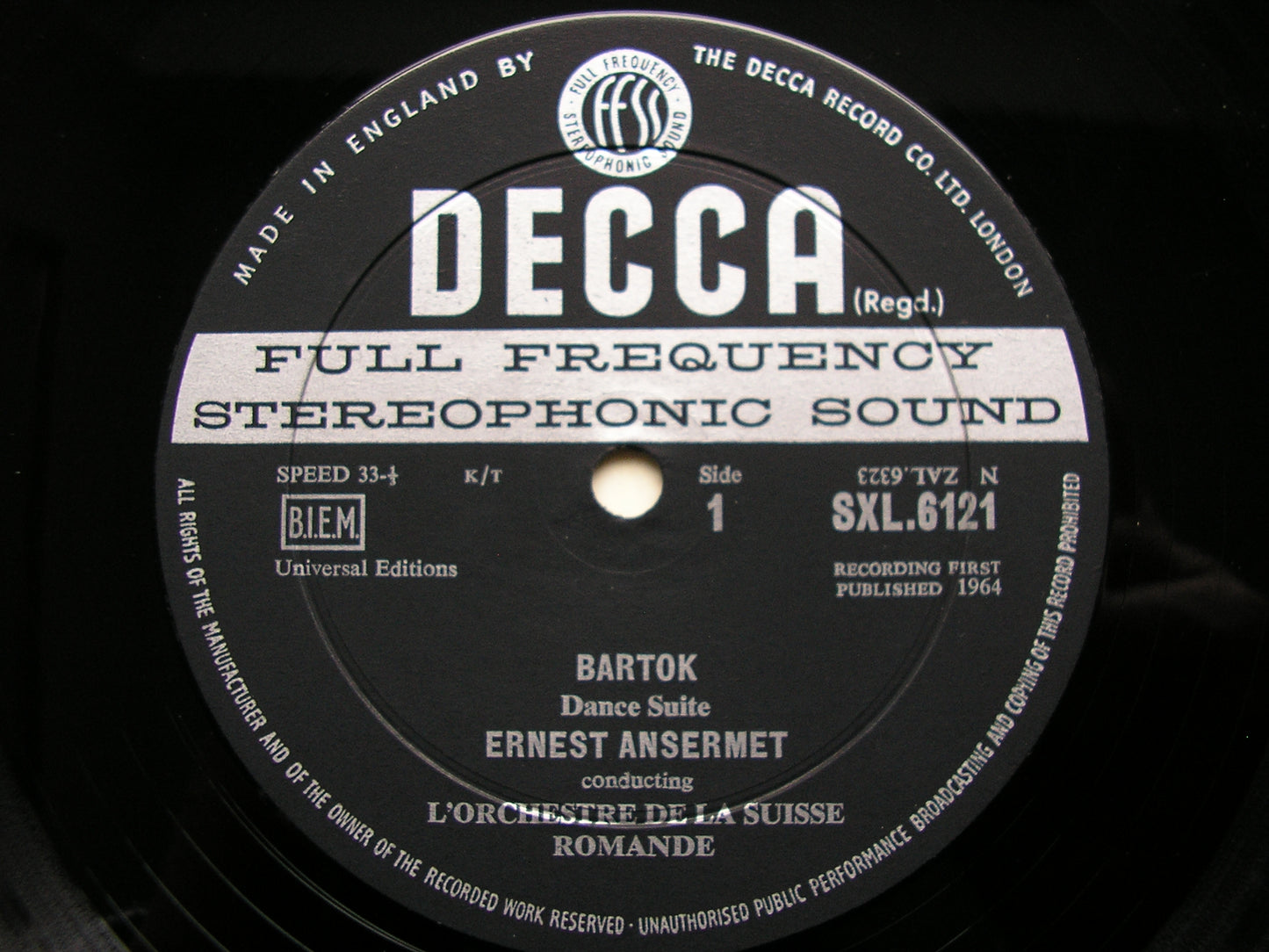 SXL 6121  BARTOK: DANCE SUITE / TWO PORTRAITS / RUMANIAN DANCES      ANSERMET / SUISSE ROMANDE       ED1 / ED2