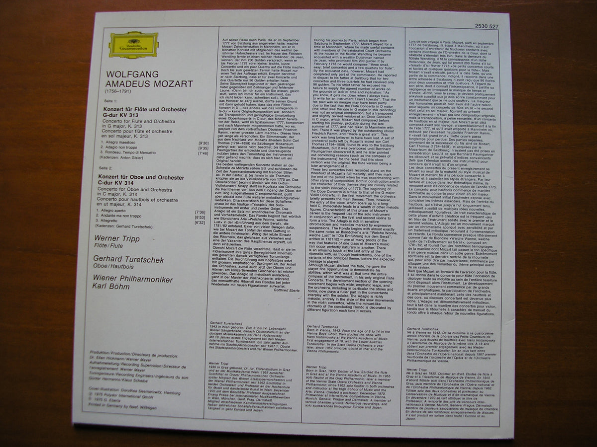 MOZART: FLUTE CONCERTO K313 / OBOE CONCERTO K314       TRIPP / TURETSCHEK / VIENNA PHILHARMONIC / BOHM     2530 527