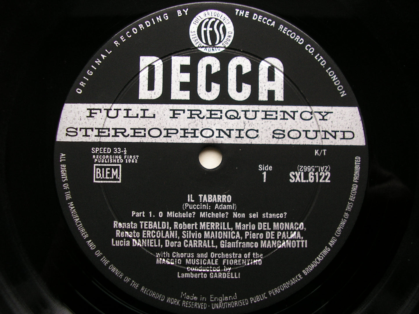 SXL 6122  PUCCINI: IL TABARRO     TEBALDI / DEL MONACO / MERRILL / MMF / GARDELLI     ED1