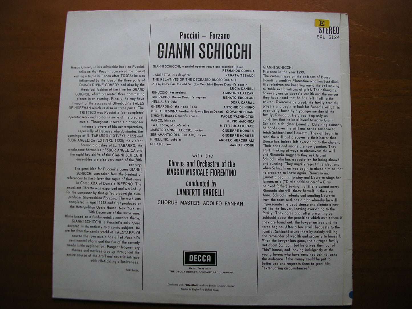 SXL 6124  PUCCINI: GIANNI SCHICCHI     CORENA / TEBALDI / MMF / GARDELLI      ED1