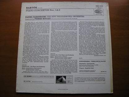 BARTOK: PIANO CONCERTOS Nos. 1 & 3      BARENBOIM / NEW PHILHARMONIA / PIERRE BOULEZ     ASD 2476