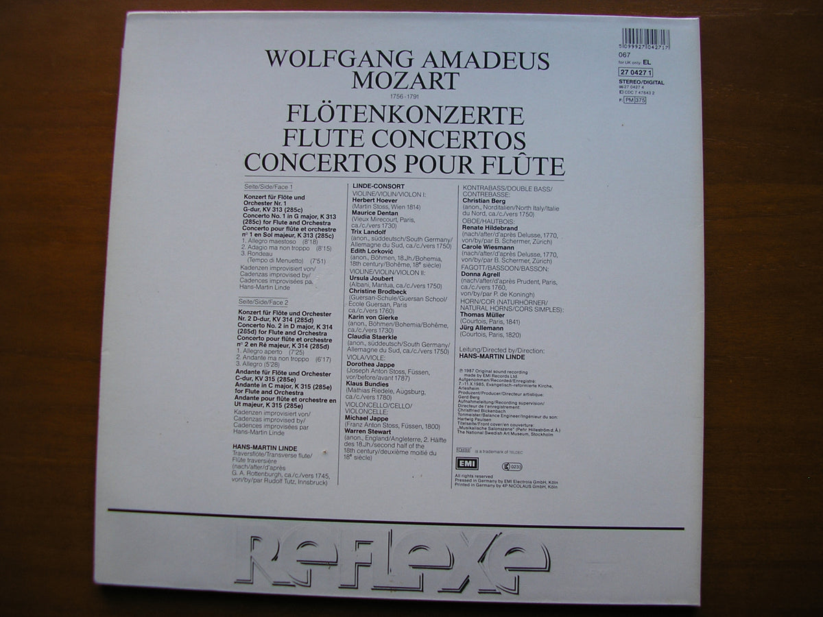MOZART: FLUTE CONCERTOS Nos 1 & 2 / ANDANTE K315       LINDE / LINDE CONSORT      27 0427