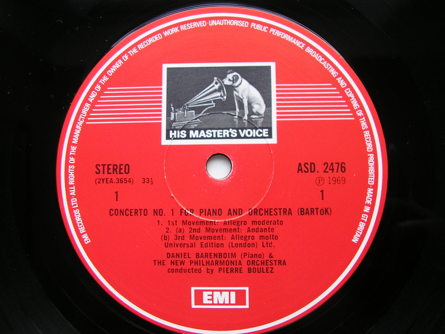 BARTOK: PIANO CONCERTOS Nos. 1 & 3      BARENBOIM / NEW PHILHARMONIA / PIERRE BOULEZ     ASD 2476