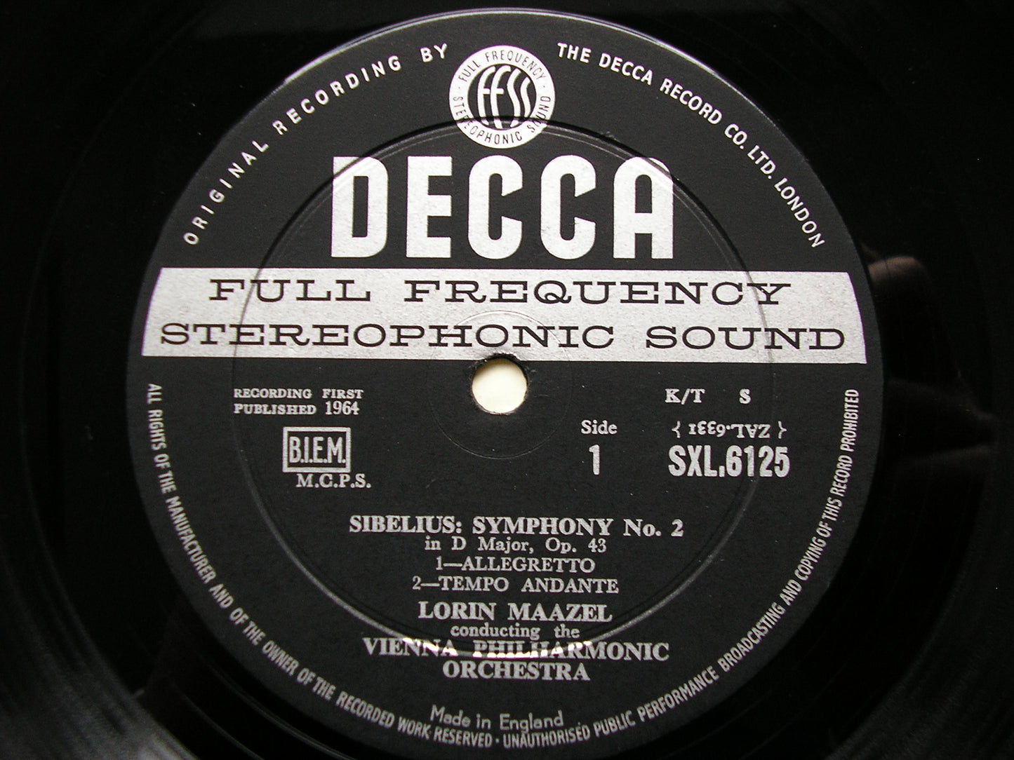 SXL 6125  SIBELIUS: SYMPHONY No. 2      MAAZEL / VIENNA PHILHARMONIC     ED1