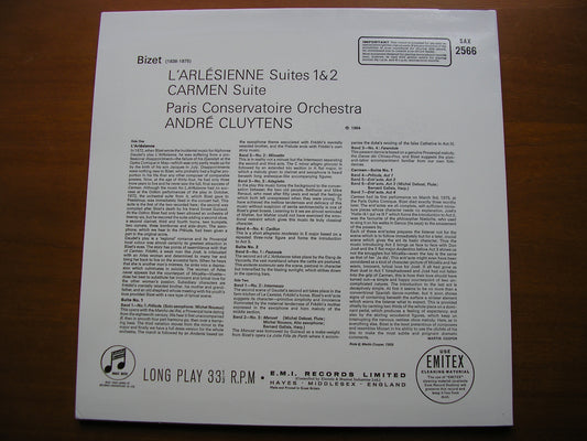 BIZET: L'ARLESIENNE Suites 1 & 2 / CARMEN: Suite No. 1     CLUYTENS / PARIS CONSERVATOIRE     SAX 2566