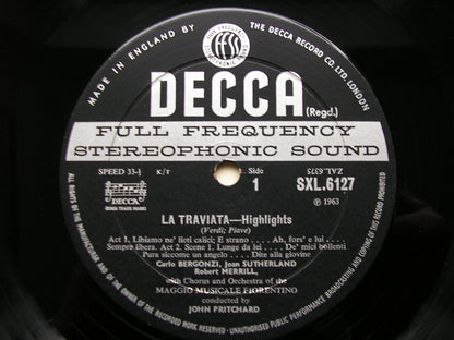 SXL 6127  VERDI: LA TRAVIATA   highlights    SUTHERLAND / BERGONZI / MERRILL / MMF / PRITCHARD     ED2