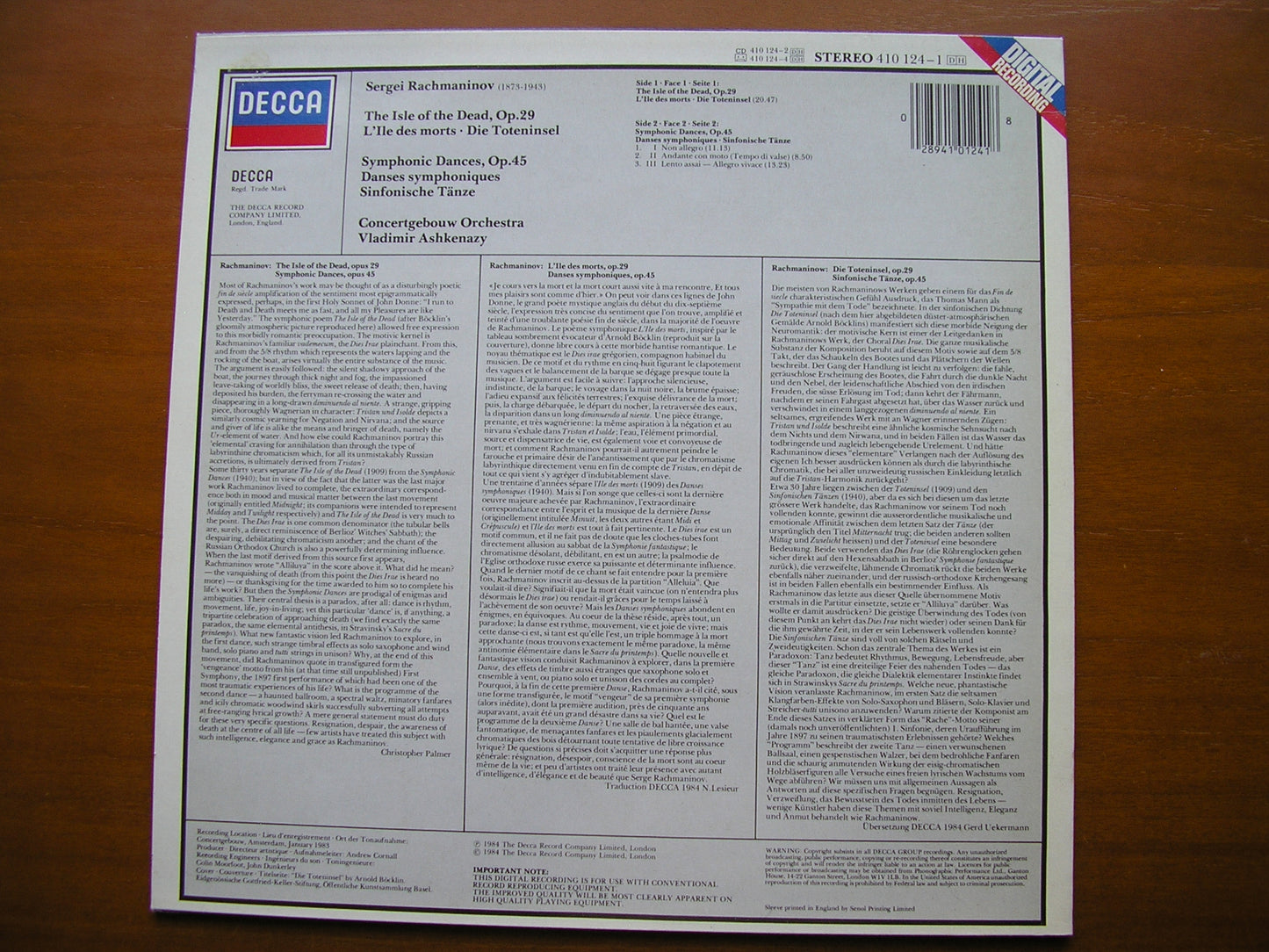RACHMANINOV: SYMPHONIC DANCES / THE ISLE OF THE DEAD      ASHKENAZY / CONCERTGEBOUW      410 124