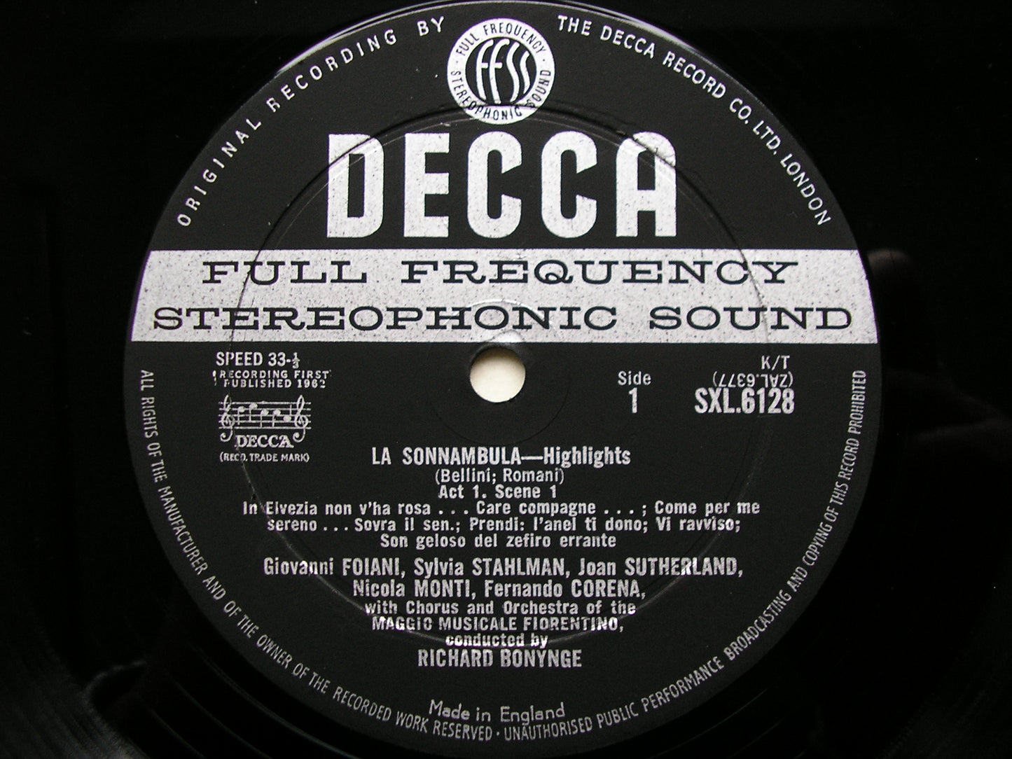 SXL 6128  BELLINI: LA SONNAMBULA    SUTHERLAND / MONTI / ELKINS / MMF / BONYNGE      ED1