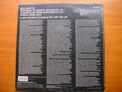BARTOK: PIANO CONCERTO No. 1  / RHAPSODY     ROGE / LONDON SYMPHONY / WELLER     SXL 6815