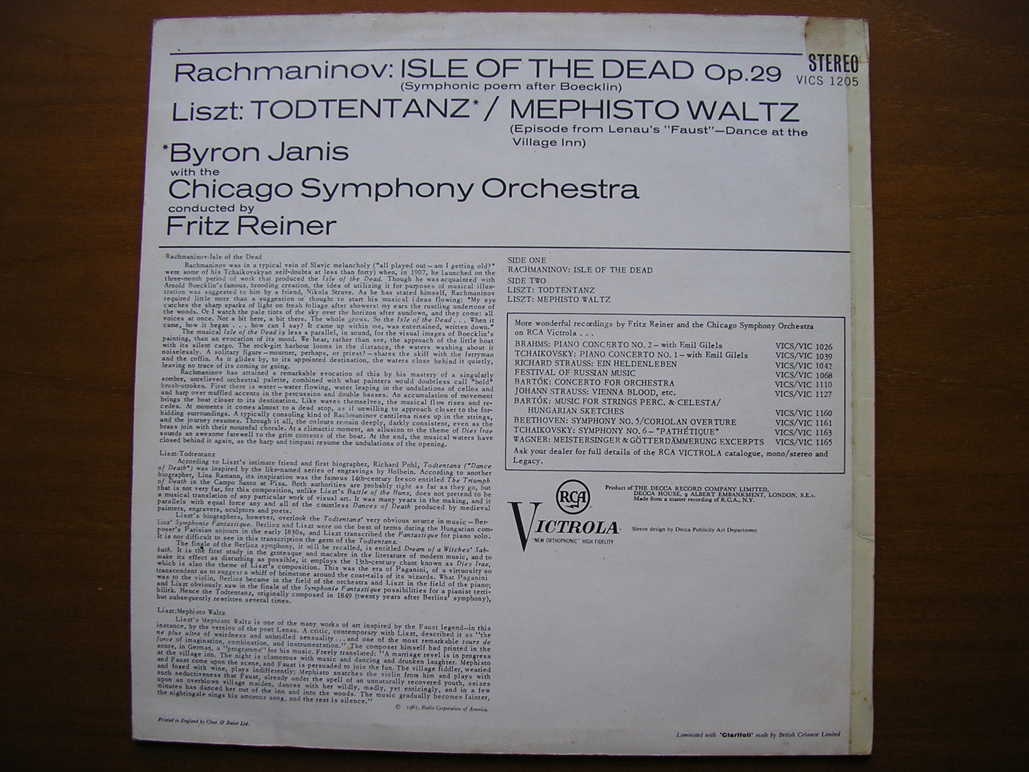 RACHMANINOV: ISLE OF THE DEAD / LISZT: TODTENTANZ / MEPHISTO WALTZ     JANIS / CHICAGO SYMPHONY / REINER     VICS 1205