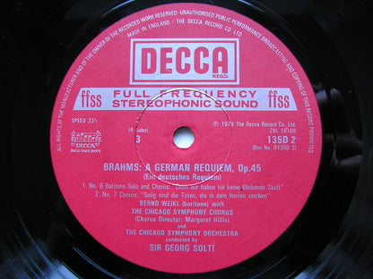 BRAHMS: EIN DEUTSCHES REQUIEM / HAYDN VARIATIONS     SOLOISTS / CHICAGO SYMPHONY / SOLTI    2LP     D135D 2