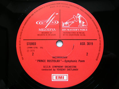 RACHMANINOV: PRINCE ROSTISLAV / SCHERZO / 'ALEKO'      SVETLANOV / USSR SYMPHONY      ASD 3019