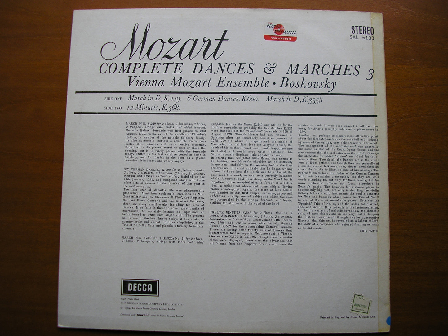 SXL 6133  MOZART: COMPLETE DANCES & MARCHES  Volume 3      BOSKOVSKY /VIENNA MOZART ENSEMBLE      ED1