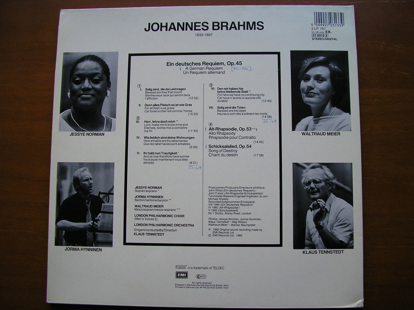 BRAHMS: EIN DEUTSCHES REQUIEM / ALTO RHAPSODY / SONG OF DESTINY    SOLOISTS / LONDON PHILHARMONIC