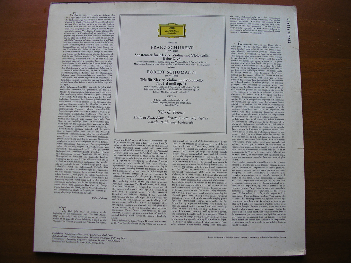 SCHUBERT: SONATA MOVEMENT  D28  / SCHUMANN: PIANO TRIO No. 1  Op. 63      TRIO DI TRIESTE      139 434